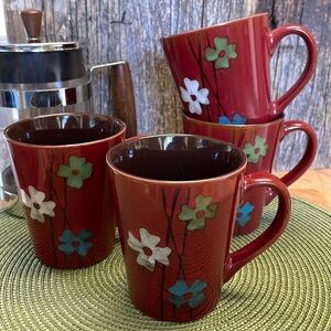 STOKES | Reactive Flowers | Stoneware | Burgundy | Set of Four |Coffee/Tea |Mugs